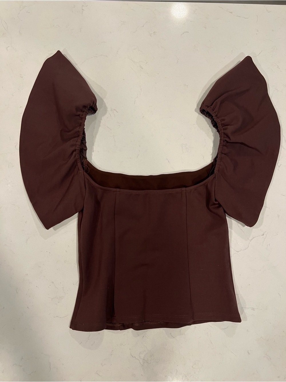 LPA Off-Shoulder Puff Sleeve Top in Burgundy - Picture 4 of 6